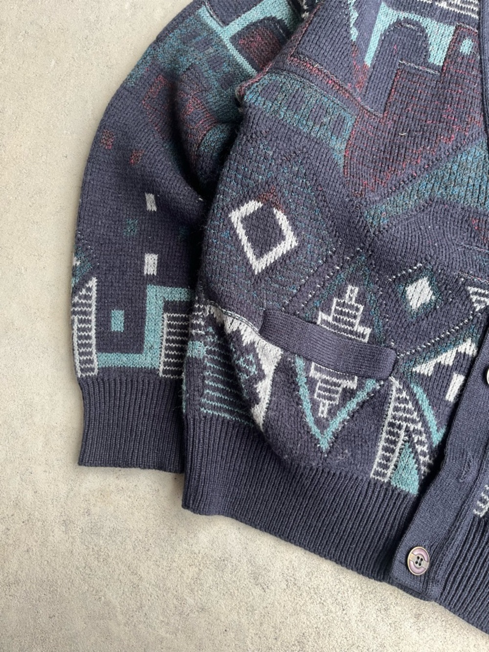 Geometric Pattern Navy Cardigan - Men - Picture 3 of 5